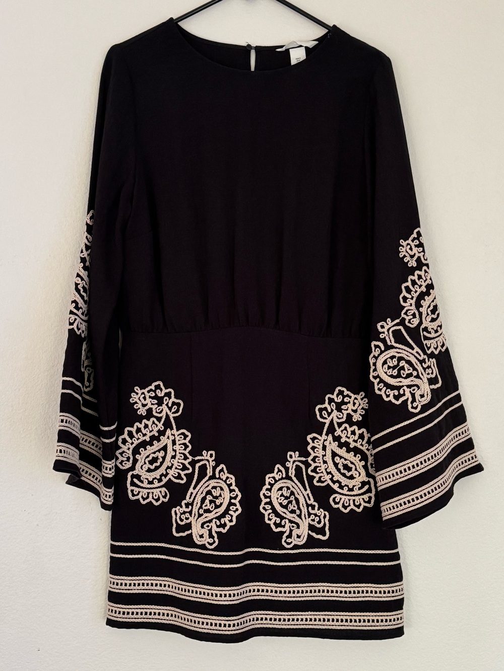Black Bell Sleeve Boho Embroidered Dress